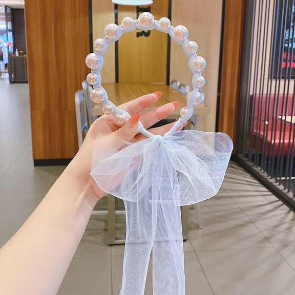 Kids Girls Pearl Headbands with Ribbon, White Pearl Hairbands Bridal Hair Hoop Cute Headbands Party Wedding Hair Accessories for Baby Children Kids Girls, 1/4/7 Pack