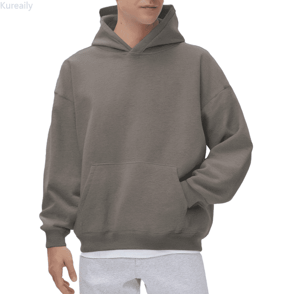 Kureaily Men's Casual Pullover Hoodie Solid Color Loose Fit Pocket Winter Sweatshirt Comfortable Soft Fabric For Daily Wear Men's Crewneck Sweatshirts