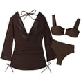 thumbnail image 1 of FRSASU Women's Plus Size Triangle Bikini Sets 3 Piece Swimsuits with Side Ruched Drawstring Cover Up Brown XL(XL), 1 of 3