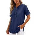 thumbnail image 6 of Women's Denim Sweatshirt Pullover Long Sleeve V-Neck Shirt Blouse Button Down Shirts Trendy Ladies Blouses Tops Casual Lightweight Spring Summer Outfits, 6 of 6