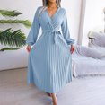 thumbnail image 3 of qafoshin Fall Pleated Dresses for Women V Neck Long Sleeve Midi Dress Waistband Classic Ruched Dress, 3 of 7