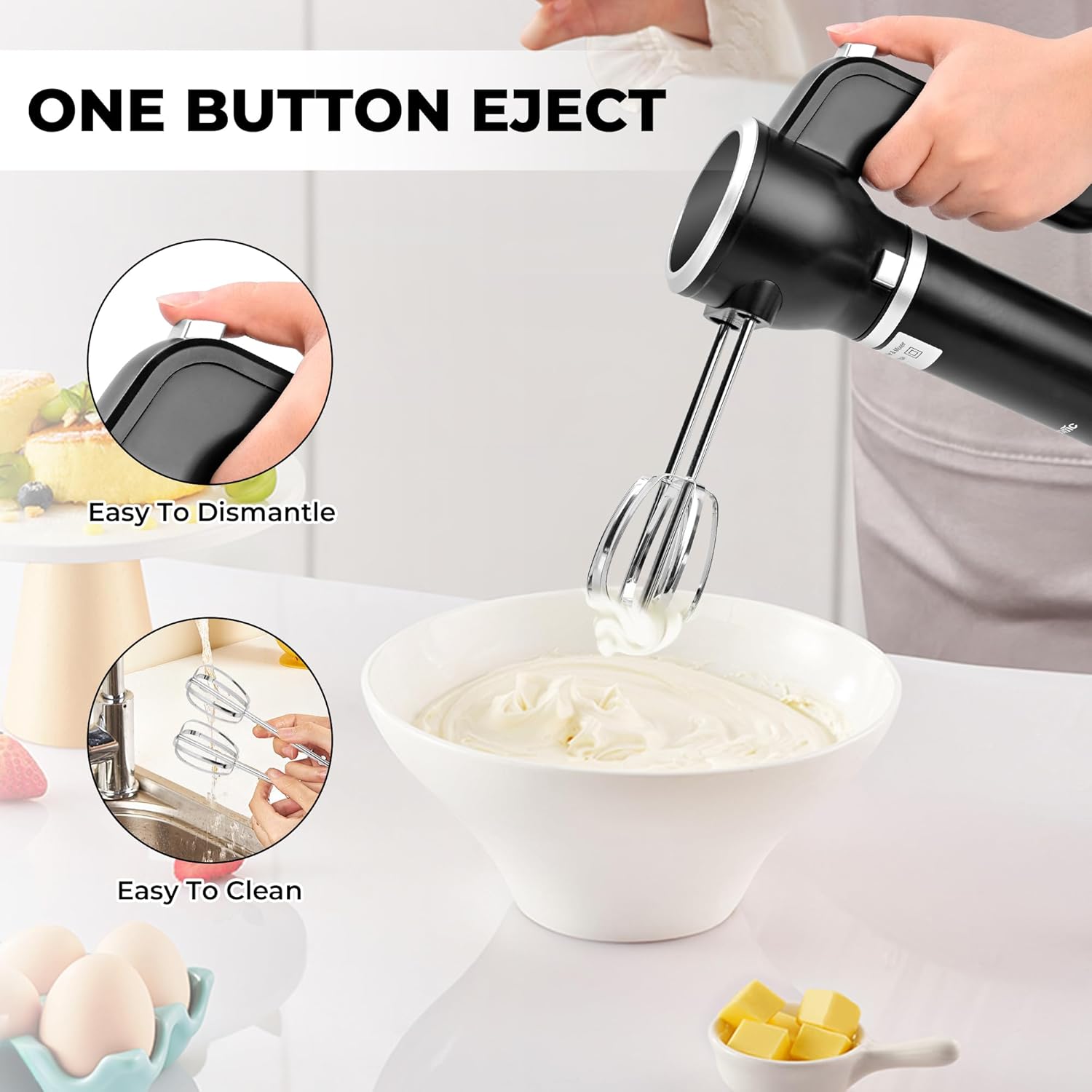Hand Mixer,5-in-1 Multifunctional Portable Charging Device Hand Blender,with lmmersion Blender and Beater,Whisk,Milkshake Bars,Blender Vessel,Easy to Clean