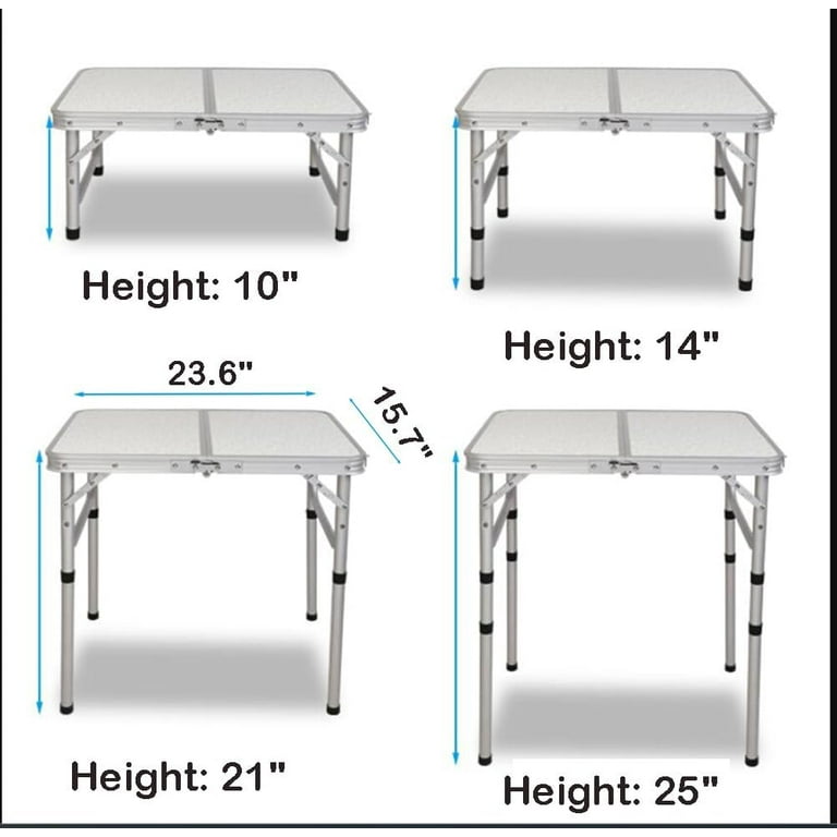 Small Folding Table Portable 2ft Foldable Camping Table with 3 Adjustable Height Lightweight Aluminum Picnic Tables for Indoor Small Spaces and