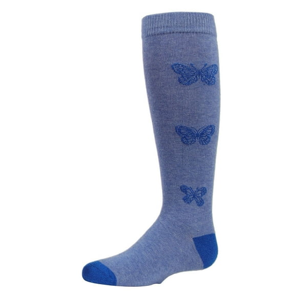 MeMoi  Glitter Butterfly Cotton Knee High Socks - Girls - Female, 8, Denim