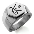 thumbnail image 1 of Stainless Steel Reiki Shanti Peace Engraved Hexagon Crest Flat Top Biker Style Polished Ring, 1 of 1