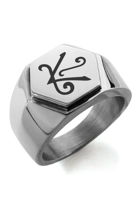 Stainless Steel Reiki Shanti Peace Engraved Hexagon Crest Flat Top Biker Style Polished Ring