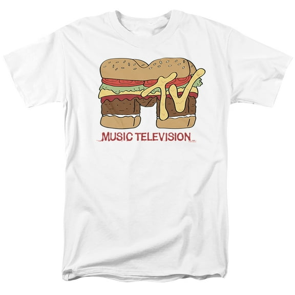MTV Hamburger Logo Unisex Adult T Shirt (2X-Large) White