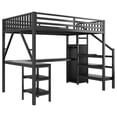 thumbnail image 6 of Euroco Metal Full Size Loft Bed with Desk and Wardrobe, Gaming Bed with Staircase, and Shelves, USB Ports and LED Light, Black, 6 of 11