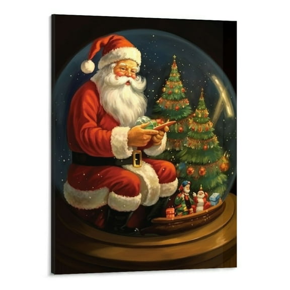 Creowell Christmas Decor Framed Canvas Wall Art, Winter Christmas Poster Picture Canvas Prints Artwork, Santa Claus Canvas Wall Art for Living Room Decor Bedroom Wall Decor 16x20 Inches