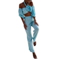 thumbnail image 2 of Coduop Women Two Piece Outfit Set Off Shoulder Crop Tops and Wide Leg Long Pants Suts Matching Set, 2 of 9