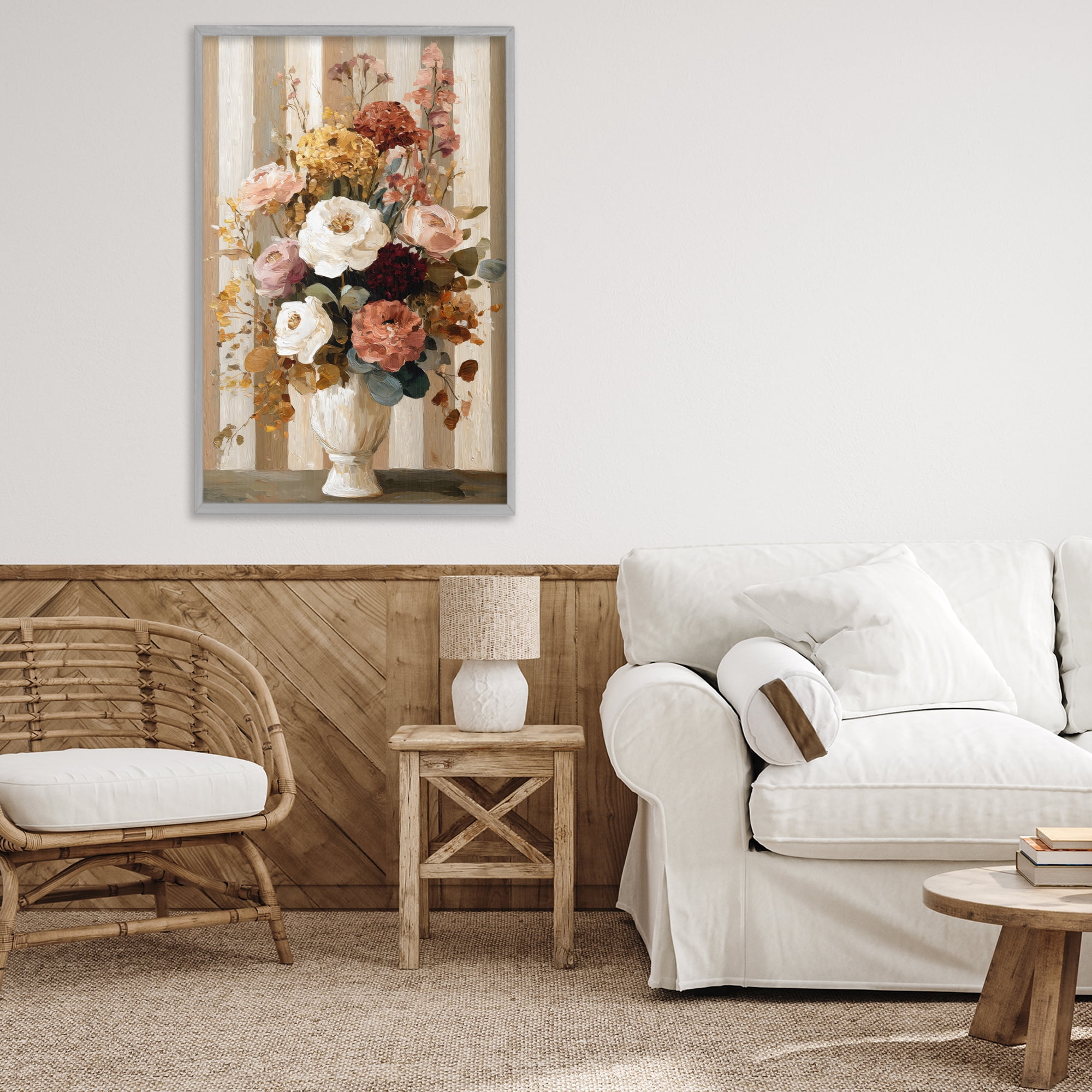 Stupell Industries Vintage Arrangement in Vase Gray Framed Giclee Art, design by Petal Prints Design