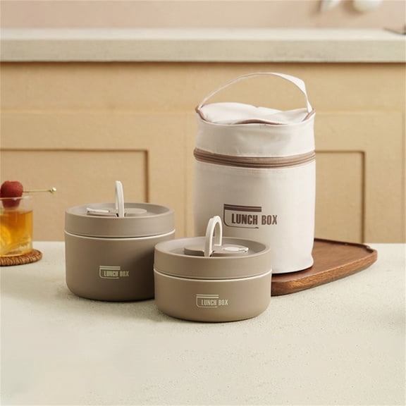 Thermal Cooking Pot, Stackable Stainless Steel Lunch Container, Double Layer Insulated Food Container, Portable Round Thermal Lunch Container for Work Outdoor Dining, 2 Pcs, Multisize