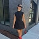 thumbnail image 3 of Vestido corto ajustado con bolsillos para mujer, prenda de manga corta con cuello redondo, color negro, elegante, a la moda, para oficina, Verano, 3 of 5
