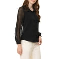 thumbnail image 4 of INSPIRE CHIC Women's Chiffon Textured Sheer Sleeve Button Down Work Shirt M Black, 4 of 7