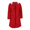 thumbnail image 4 of gbyLJF Women's Long Hoodie Jacket Solid Color Long Sleeve Woolen Hooded Cardigan Single Breasted Overcoat with Pockets, 4 of 9