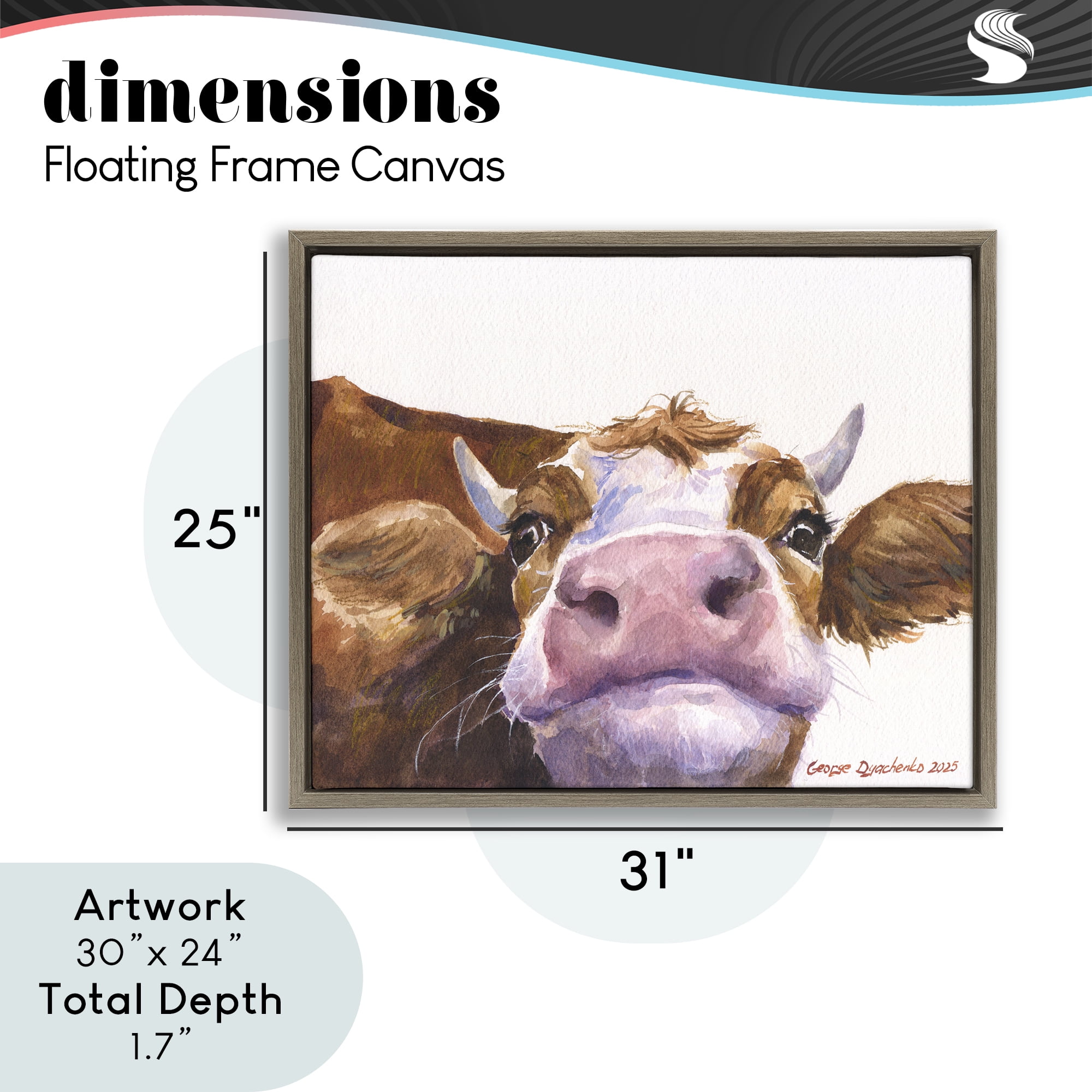 Stupell Industries Cute Cow Close Up Brown Framed Floater Canvas Wall Art, design by George Dyachenko