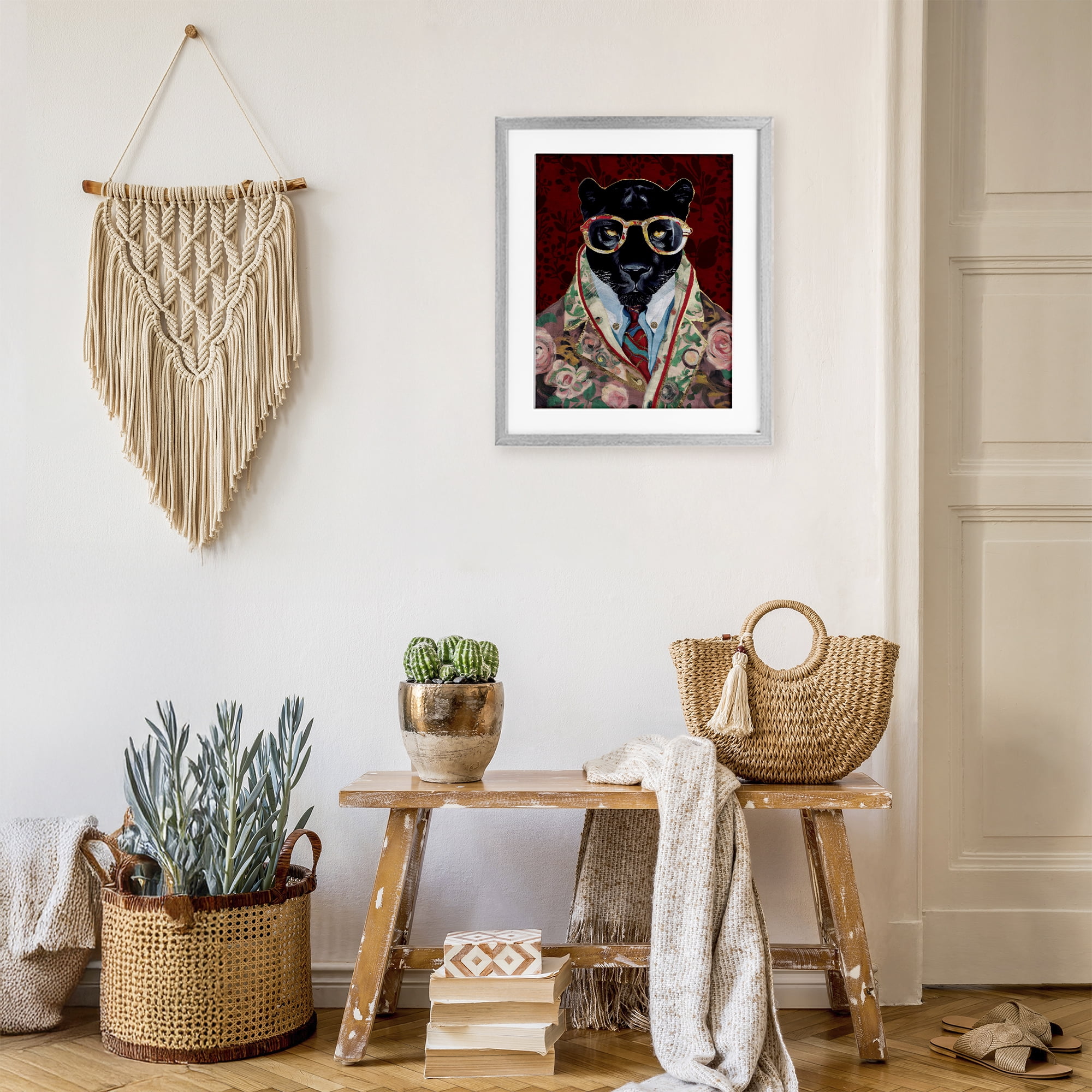 Stupell Industries Fashionable Scarlet Panther Gray Framed Print Under Glass, design by Svetlana Aleynikova