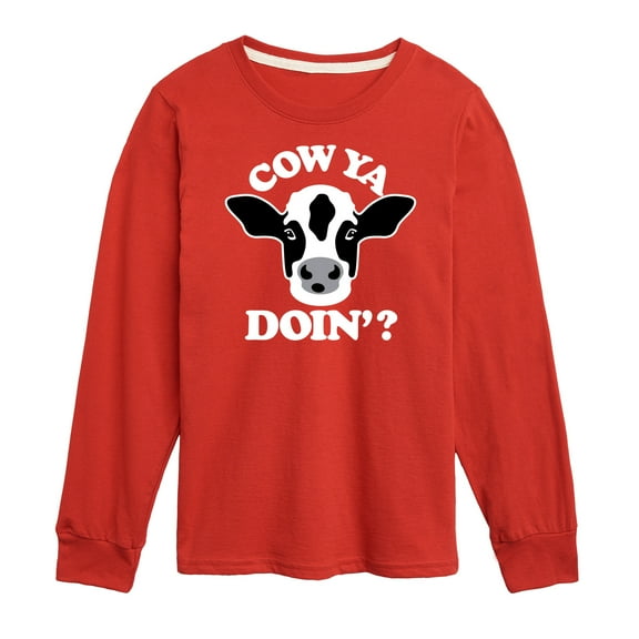 Instant Message - Cow Ya Doin - Toddler & Youth Long Sleeve Graphic T-Shirt