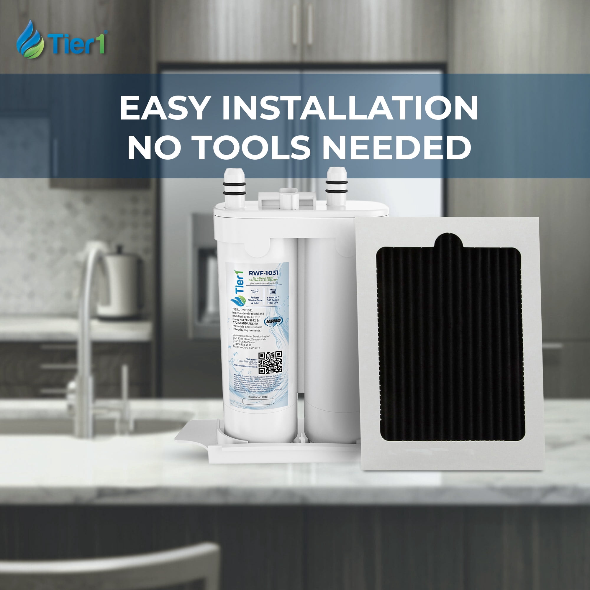 Tier1 RWF1031 WF2CB Refrigerator Water & Air Filter Combo | Replacement for PureSource2, EWF01, FC100, PAULTRA Fridge Filter - Lasts up to 6 Months | Easy Install | Odor Control | Great Tasting Water