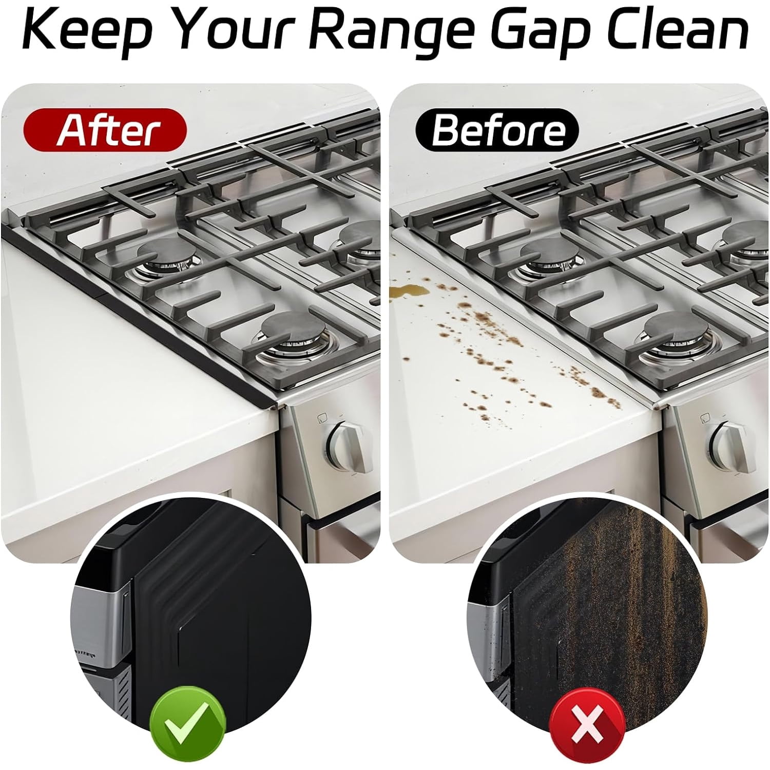 2 Pcs Stove Gap Covers, Stainless Steel Counter Stove Gap Filler Adjustable 13.8"to 27.6" for Kitchen