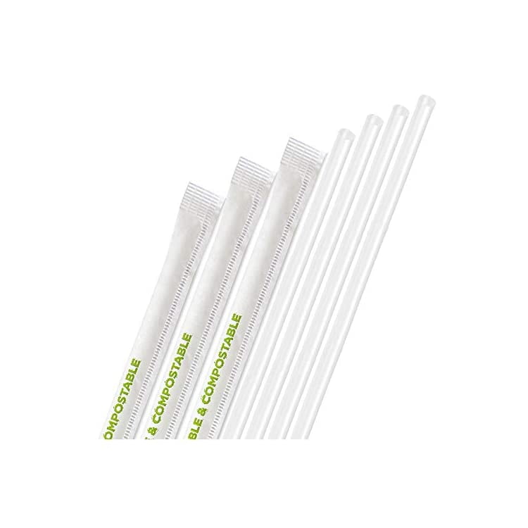 [400 Pack] Compostable Straws 7 3/4 Inch Long Clear Disposable Straws