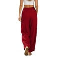 thumbnail image 5 of Otvok Women High Waist Linen Casual Pants, Ladies Elastic Waist Loose Fit Wide Leg Palazzo Beach Walking Trousers, 5 of 7