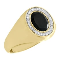 10K Yellow Gold Round Diamond & Black Oval Onyx 14.50mm Pinky Ring Band 1/6 CT.