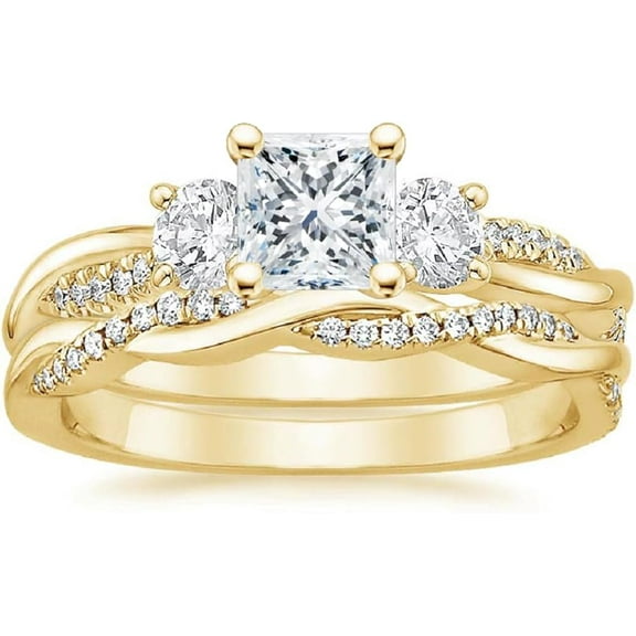 beryl_creation 1.2 Ctw Princess Cut Diamond Wedding Engagement Twisted Bridal Sets Engagement Ring Set for Women-7