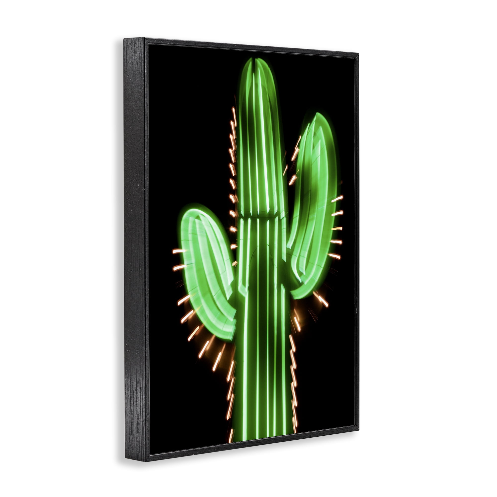 Stupell Industries Neon Lights Cactus Botanical & Floral Painting Black Framed Art Print Wall Art, 16 x 24