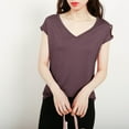 thumbnail image 2 of JGGSPWM Womens Summer Basic Cap Sleeve V Neck Solid Blouses T-Shirt Tees Tops Coffee L, 2 of 4