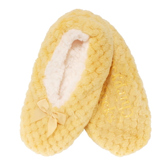 BambooMN Women's Warm Soft Touch Home Slippers with Non-Slip Grips - Yellow - Small - 1 Pair
