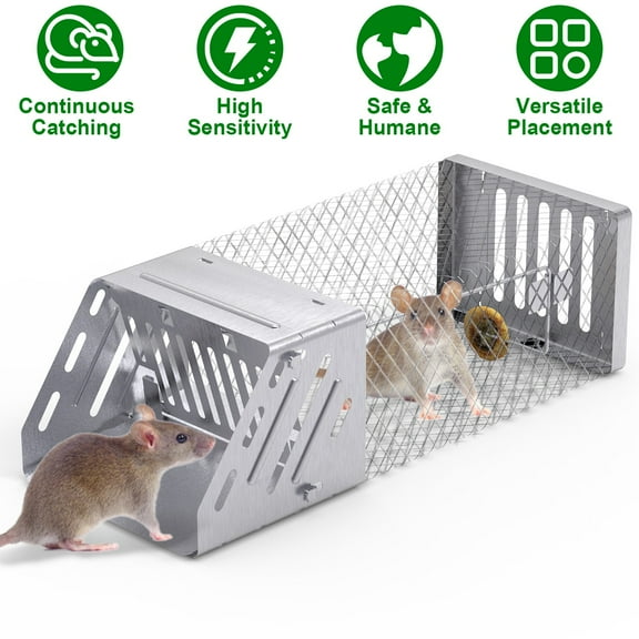 Automatic Continuous Single Door Rat Trap, Humane Live Animal Trap Cage for Small Rodents Mice Voles