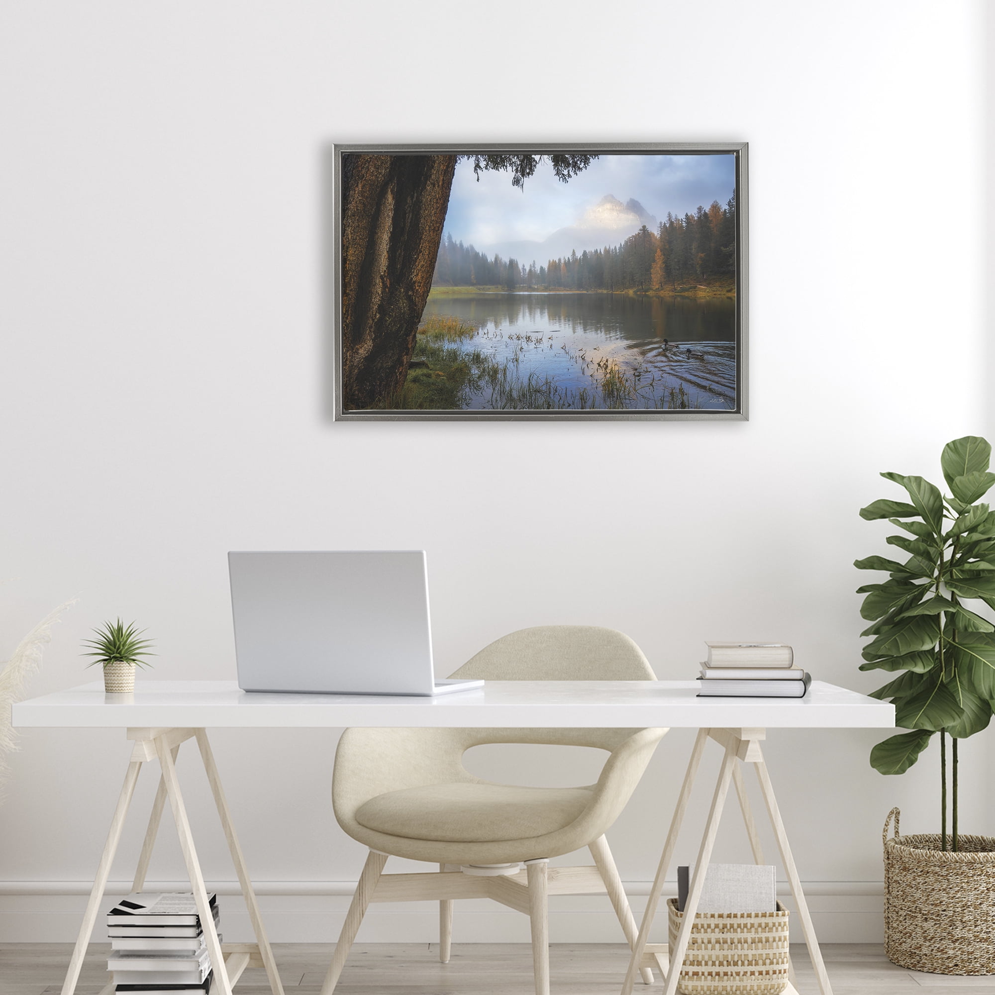 Stupell Industries Autumn Forest Reflections Gray Framed Floater Canvas Wall Art, design by Martin Podt