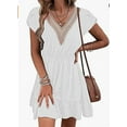 thumbnail image 1 of PENGXIANG Femmes Été Casual Manches Courtes V Cou une Robe Doublée Patchwork Robe Courte, 1 of 5