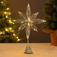 thumbnail image 4 of Hvmvliv Snowflake Christmas Tree Topper with Lights Xmas Treetop Ornament Luminiferous Snowflakes Christmas Tree Top Decorations Gold, 4 of 6