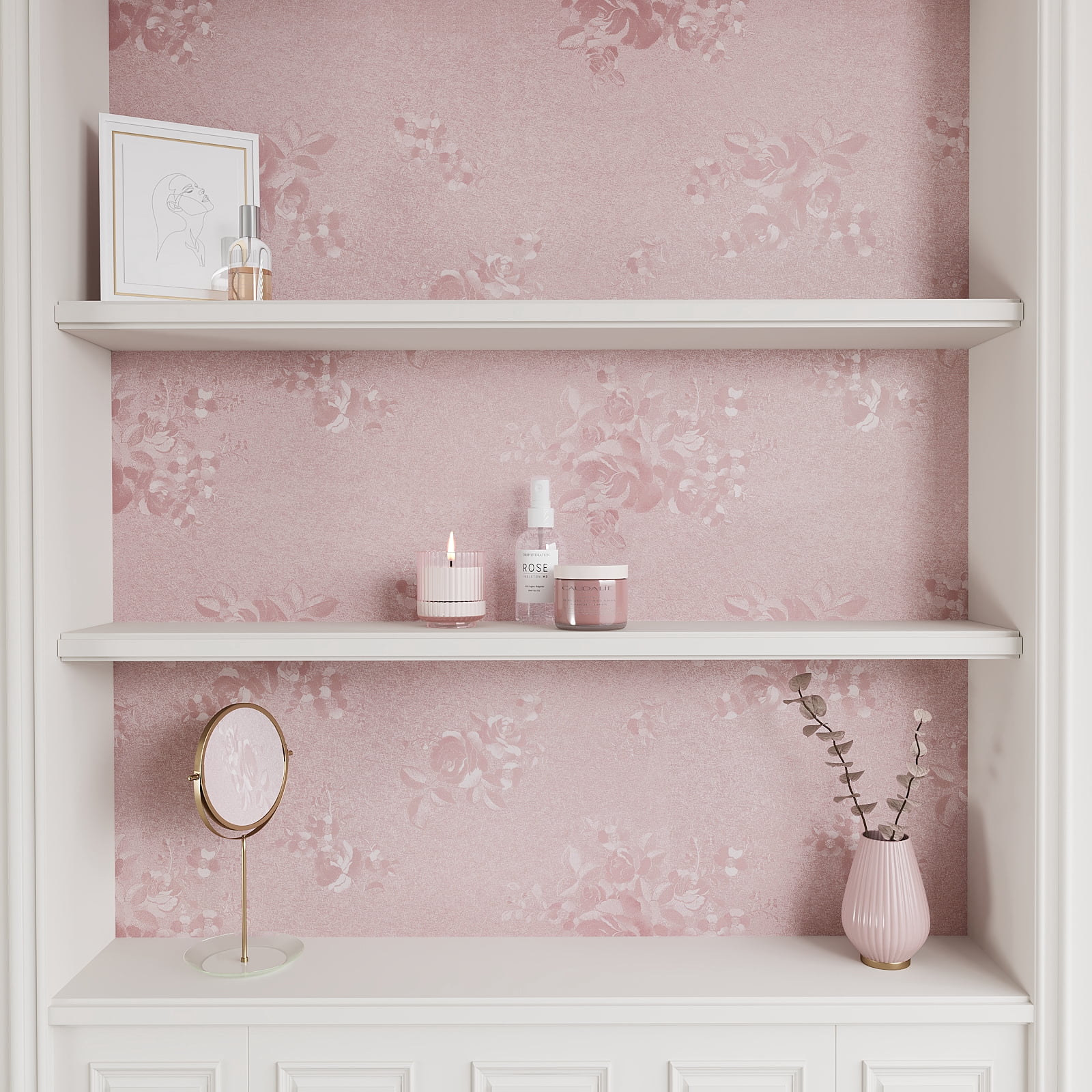 VEELIKE Light Pink Wallpaper Peel and Stick Wallpaper for Bedroom 15.7"x354" Self Adhesive Pink Floral Wallpaper for Cabinets Drawers Pink Contact Paper Removable Textured Vinyl Wallpaper for Walls