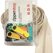 Zipperstop Wholesale - YKK Zippers by Yard, 4.5 Coil Zippers Chain with Pulls Made in USA (2-Yards of Zipper Tape and 16 pulls, Beige with Multicolored pulls)