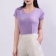 thumbnail image 2 of Mujeres Manga Corta Tops Casual, Color Sólido Cuello en V, Camiseta Casa Blusas para Mujeres, 2 of 6