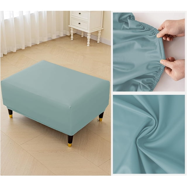 Waterproof PU Leather Ottoman Cover Rectangle Footstool Cover Stretch Ottoman Slipcovers Solid Color Modern Style Footrest Protectors with Elastic Bottom (Color : 10, Size : Large)