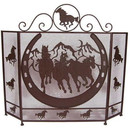 De Leon Collections Horse Shoe 3 Panel Metal Fireplace Screen