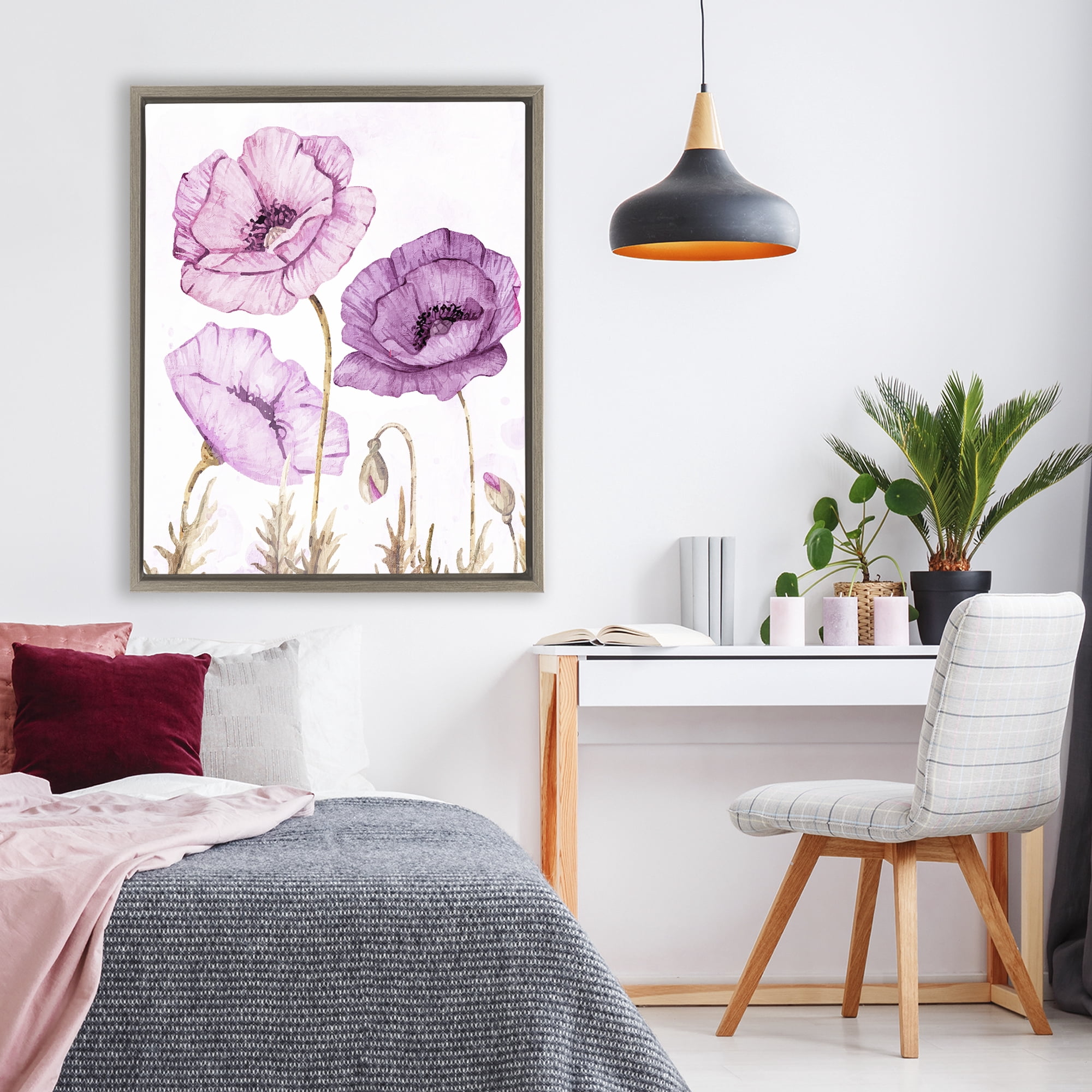 Stupell Industries Bright Poppies in Purple Brown Framed Floater Canvas Wall Art, design by Kim Allen