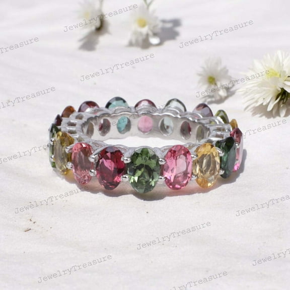 925 Strling Silver Band Multi Stone Wedding Band Full Eternity Handmade Jewelry Birthstone Stacking Promise Ring Gift for Womens