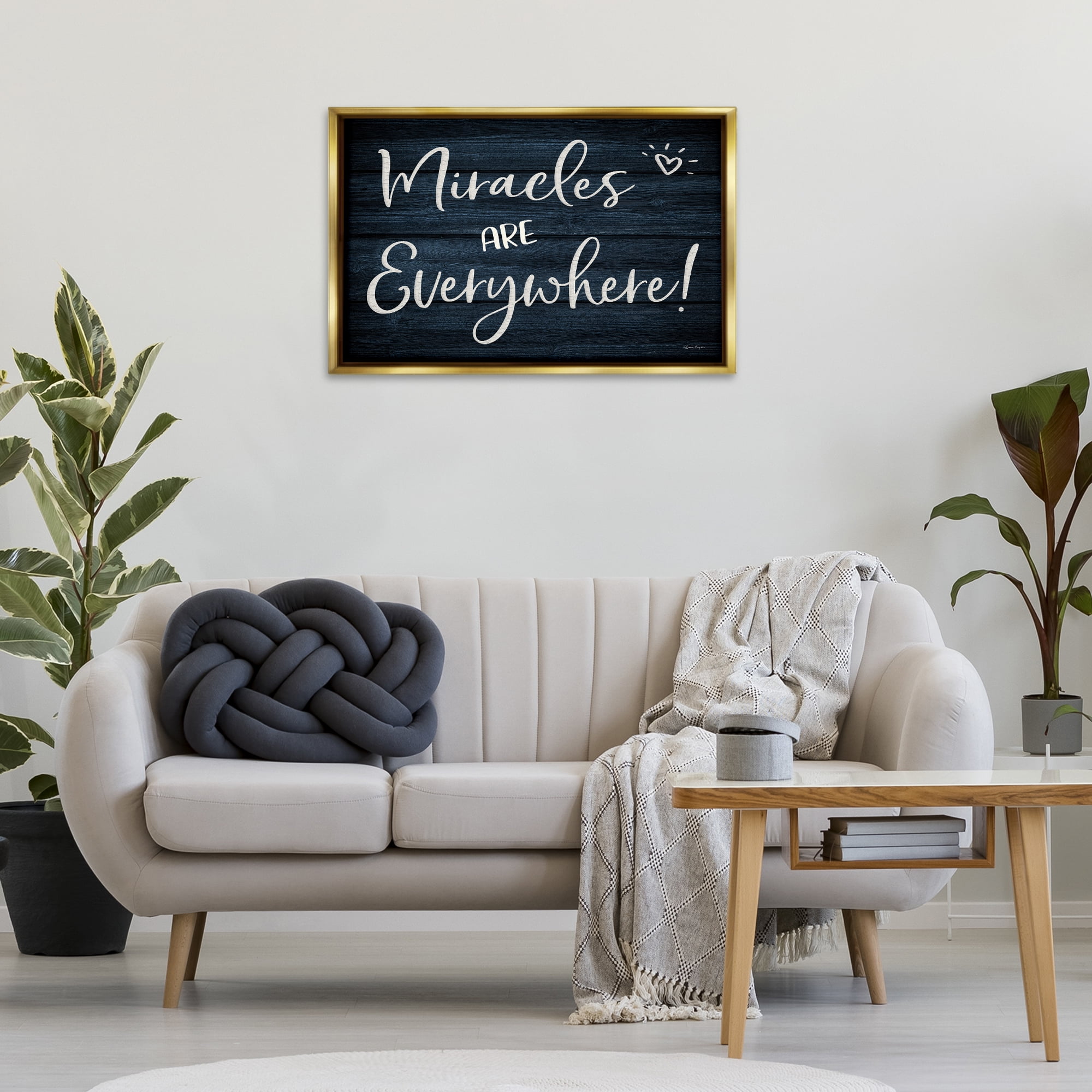 Stupell Industries Miracles Are Everywhere Text & Numbers Painting Gold Floater Framed Canvas Art Print Wall Art, 31 x 21