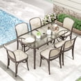 thumbnail image 5 of Pirecart Patio Dining Table, Outdoor Glass Dining Table with Umbrella Hole, Rectangular Glass Patio Table for Outside, Garden, Balcony, Brown, 5 of 8