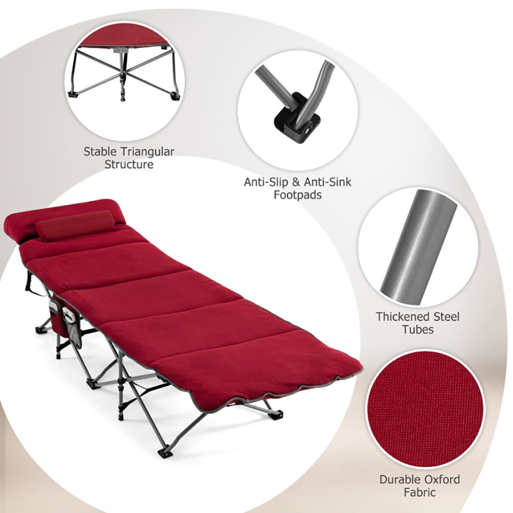 Aimee Lii Folding Retractable Travel Camping Cot with Mattress and Carry Bag, Outdoor Portable Camping Bed for Sleeping Hiking Travel, Red