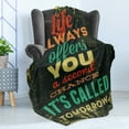 thumbnail image 4 of Grunge Soft Flannel Fleece Throw Blanket, Life Always Offers You a Second Chance Its Called Tomorrow Words, Cozy Plush for Indoor and Outdoor Use, 50" x 70", Green Yellow, by Ambesonne, 4 of 5