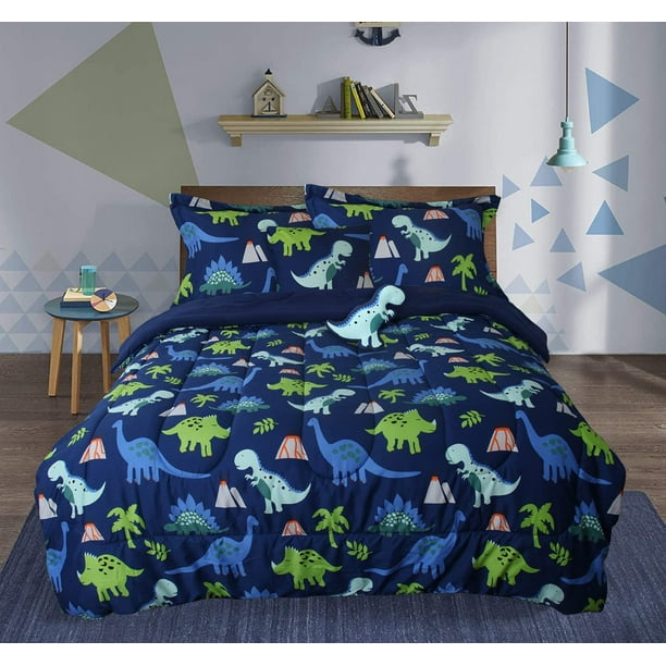 Marquess Dinosaur Pattern Twin Size Kids Comforter Sets for Boys, 5 Pieces Children Bedding Set