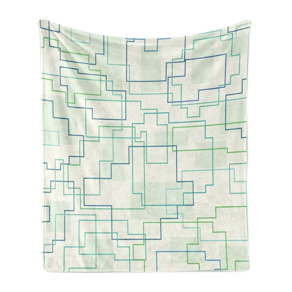 Geometric Soft Flannel Fleece Blanket, Futuristic Design Like a Subway Line with All Routes in Town Pattern, Cozy Plush for Indoor and Outdoor Use, 50" x 60", Mint Green Royal Blue, by Ambesonne