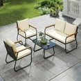 thumbnail image 4 of Costway Ensemble de Mobilier de Patio 4 Pcs avec Table Basse en Verre Trempé Chaises en Rotin PE Osier, 4 of 10