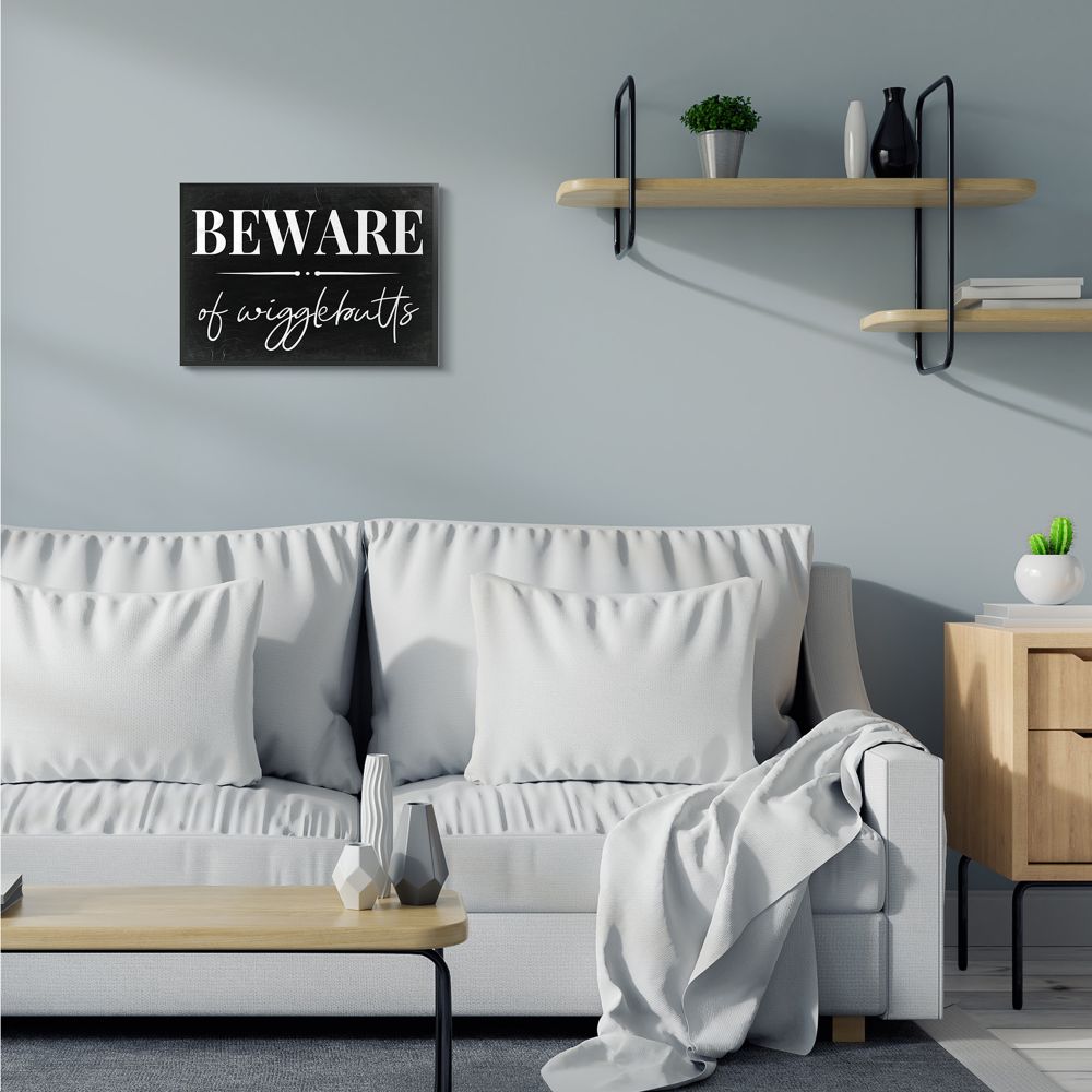 Stupell Industries Beware of Wigglebutts Pet Home Welcome Sign Animals & Insects Painting Black Framed Art Print Wall Art, 16 x 20